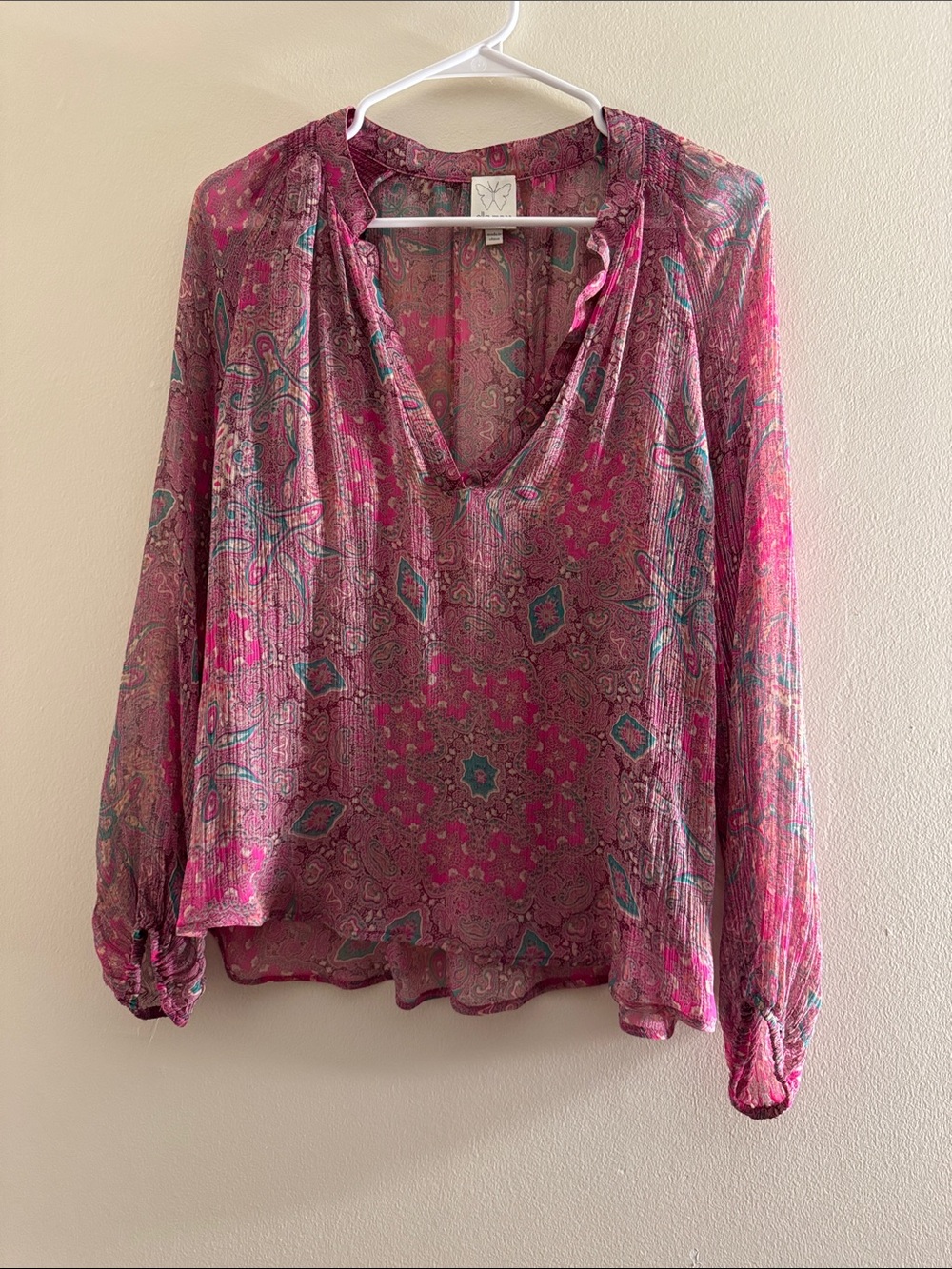 Ella Moss Pink & Green Paisley Silk Blouse